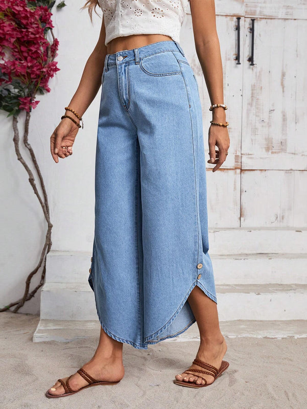 LUNE Jeans casuales de pierna ancha con diseno de moda para vacaciones