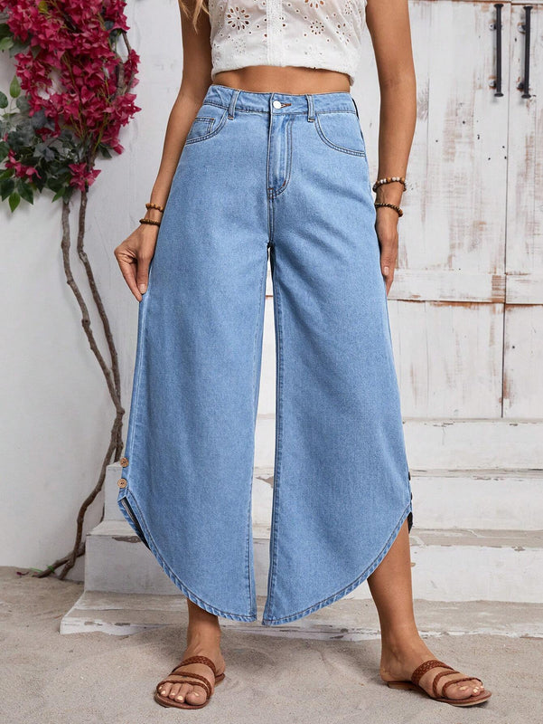 LUNE Jeans casuales de pierna ancha con diseno de moda para vacaciones