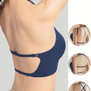 Brasieres traseros bajos sin respaldo para mujeres, ropa interior con escote profundo en V y realce push-up, sujetador sin costuras y transpirable con acolchado, adecuado para ninas con pechos pequenos en azul marino, lenceria