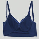 Brasieres traseros bajos sin respaldo para mujeres, ropa interior con escote profundo en V y realce push-up, sujetador sin costuras y transpirable con acolchado, adecuado para ninas con pechos pequenos en azul marino, lenceria