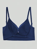 Brasieres traseros bajos sin respaldo para mujeres, ropa interior con escote profundo en V y realce push-up, sujetador sin costuras y transpirable con acolchado, adecuado para ninas con pechos pequenos en azul marino, lenceria