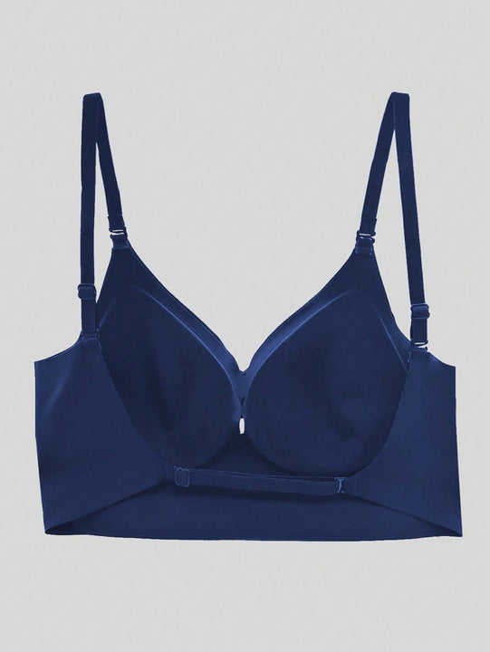 Brasieres traseros bajos sin respaldo para mujeres, ropa interior con escote profundo en V y realce push-up, sujetador sin costuras y transpirable con acolchado, adecuado para ninas con pechos pequenos en azul marino, lenceria