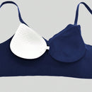 Brasieres traseros bajos sin respaldo para mujeres, ropa interior con escote profundo en V y realce push-up, sujetador sin costuras y transpirable con acolchado, adecuado para ninas con pechos pequenos en azul marino, lenceria