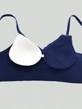 Brasieres traseros bajos sin respaldo para mujeres, ropa interior con escote profundo en V y realce push-up, sujetador sin costuras y transpirable con acolchado, adecuado para ninas con pechos pequenos en azul marino, lenceria