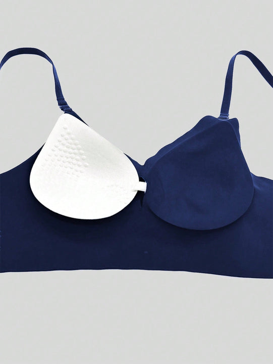 Brasieres traseros bajos sin respaldo para mujeres, ropa interior con escote profundo en V y realce push-up, sujetador sin costuras y transpirable con acolchado, adecuado para ninas con pechos pequenos en azul marino, lenceria