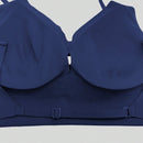 Brasieres traseros bajos sin respaldo para mujeres, ropa interior con escote profundo en V y realce push-up, sujetador sin costuras y transpirable con acolchado, adecuado para ninas con pechos pequenos en azul marino, lenceria