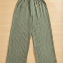 Essnce pantalones casuales de pernera ancha de 7/8 con textura y cintura anudada de unicolor para mujer