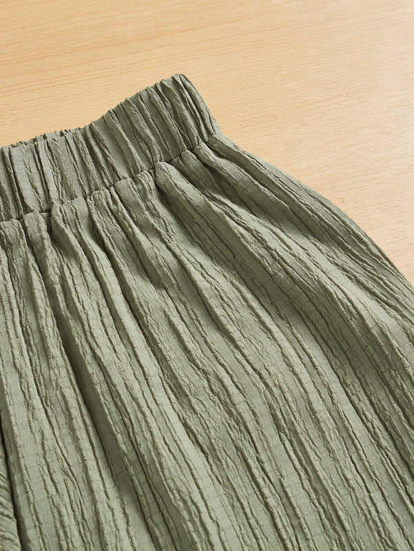 Essnce pantalones casuales de pernera ancha de 7/8 con textura y cintura anudada de unicolor para mujer