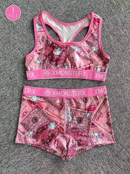 Conjunto deportivo casual para mujer que incluye banda tejida con letra, top deportivo y ropa interior, ropa de fitness para ciclismo y ejercicios