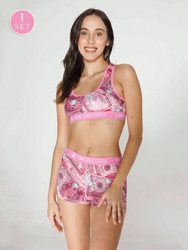Conjunto deportivo casual para mujer que incluye banda tejida con letra, top deportivo y ropa interior, ropa de fitness para ciclismo y ejercicios