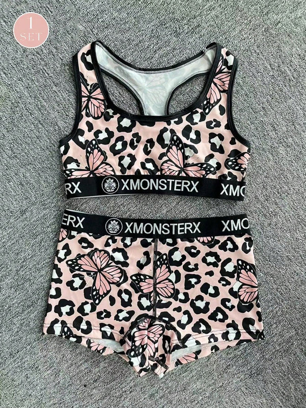 Conjunto deportivo de sujetador y ropa interior de poliester transpirable para mujeres, diseno sin espalda, para ciclismo, estilo corto