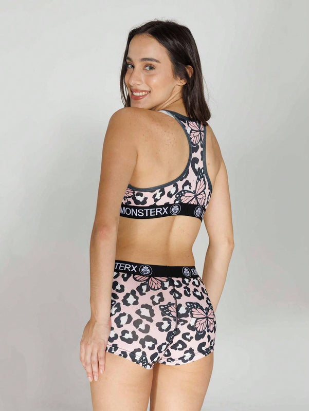 Conjunto deportivo de sujetador y ropa interior de poliester transpirable para mujeres, diseno sin espalda, para ciclismo, estilo corto