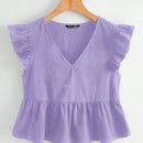 NEW  WYWH Top negro de manga de mariposa con volantes de ruedo de peplum para mujer en vacaciones por WYWH