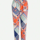 LUNE Pantalones largos estampados con cintura anudada para el uso diario de mujeres (estampado aleatorio)