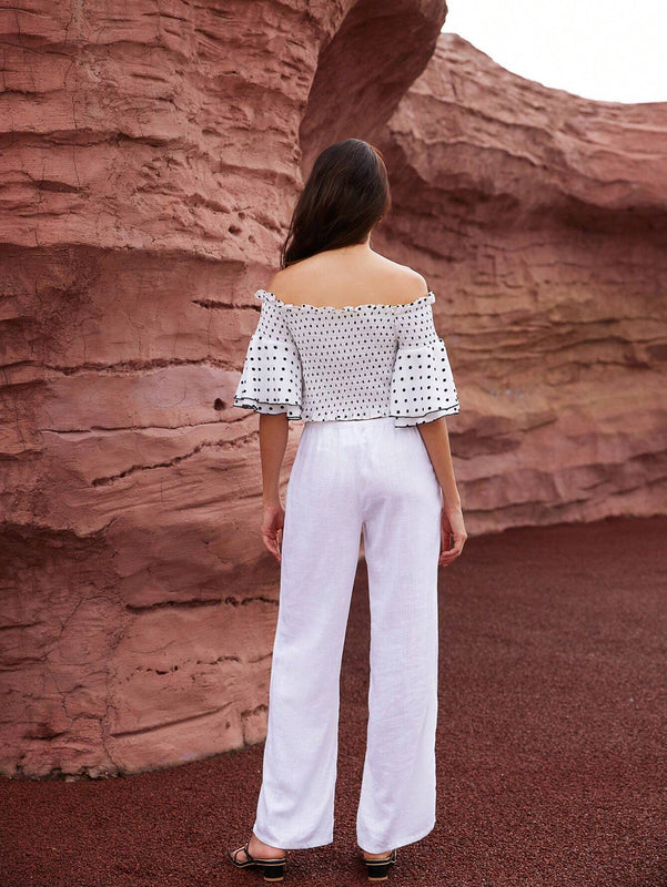 Top de lunares aleatorios sin tirantes para mujer