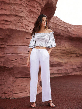 Top de lunares aleatorios sin tirantes para mujer