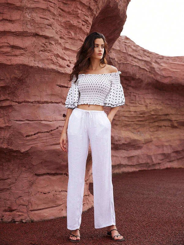 Top de lunares aleatorios sin tirantes para mujer