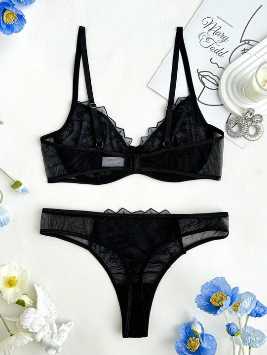 NEW  Conjunto de lenceria para mujer con bordado de estrellas