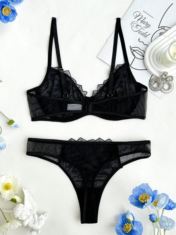 NEW  Conjunto de lenceria para mujer con bordado de estrellas