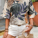 Camisa de verano casual de moda para mujer con cuello redondo y ajuste holgado con estampado