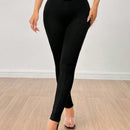 PETITE Pantalones de mujer negros ajustados con cintura alta y cinturon