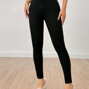 PETITE Pantalones de mujer negros ajustados con cintura alta y cinturon