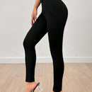 PETITE Pantalones de mujer negros ajustados con cintura alta y cinturon