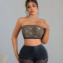 SXY Ropa casual de verano. Shorts de ajuste ajustado para mujeres con estiramiento de punto, adorno de strass y empalme de encaje y PU en unicolor.