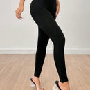PETITE Pantalones de mujer negros ajustados con cintura alta y cinturon