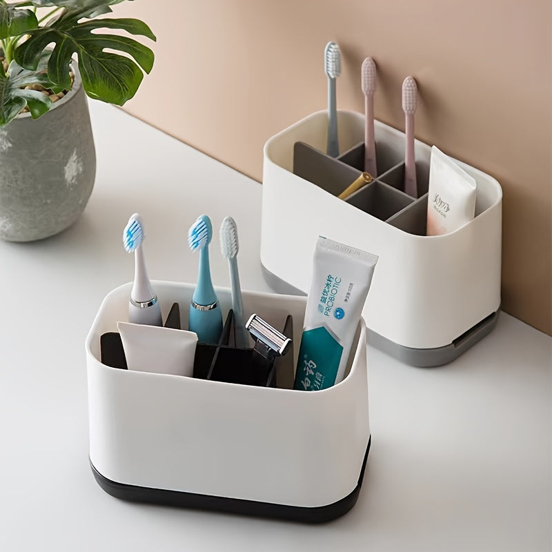 Organizador de Baño Moderno con Múltiples Compartimentos - Portacepillos de Dientes y Pasta Dental Desmontable con Drenaje de Agua, Ideal para Cepillos, Peines y Artículos de Aseo