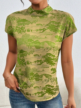 Clasi Camisa casual impresa de estilo vintage para mujeres para uso diario