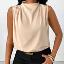 NEW  Slayr Blusa de verano casual con cuello alto, sin mangas y plisada de unicolor