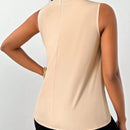 NEW  Slayr Blusa de verano casual con cuello alto, sin mangas y plisada de unicolor