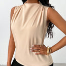 NEW  Slayr Blusa de verano casual con cuello alto, sin mangas y plisada de unicolor