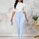 Lady Pantalones largos a la cintura de mujer, casuales y ajustados, de tela solida texturizada