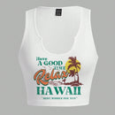 Camiseta corta sin mangas de impresion de palmeras hawaianas ajustada y casual para mujeres, verano