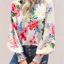 Frenchy Blusa primaveral con estampado floral, estilo de vacaciones con mangas de volantes