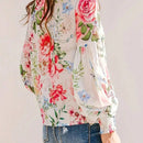 Frenchy Blusa primaveral con estampado floral, estilo de vacaciones con mangas de volantes