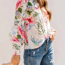 Frenchy Blusa primaveral con estampado floral, estilo de vacaciones con mangas de volantes