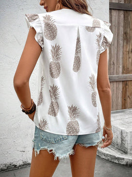 Essnce Camisa diaria para mujer con mangas tipo campana y estampado de pina sencillo