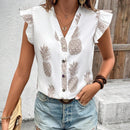 Essnce Camisa diaria para mujer con mangas tipo campana y estampado de pina sencillo