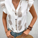 Essnce Camisa diaria para mujer con mangas tipo campana y estampado de pina sencillo
