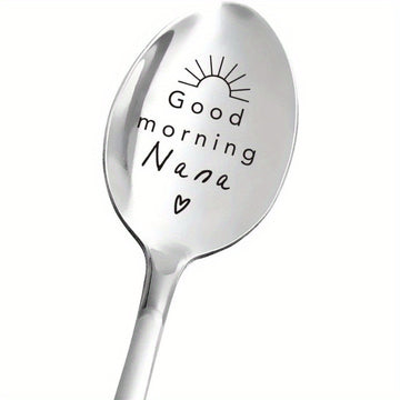Cuchara de acero inoxidable grabada "Buenos días Nana" - Regalo perfecto para Nana para el Día de las Madres, cumpleaños o Navidad - 2,8 cm x 19 cm - Cuchara de fiesta - Sin pluma - Adecuada para edades de 14+