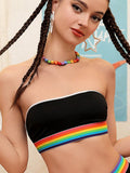 Sujetador de Bandeau de verano para mujeres con diseno de borde de arco iris