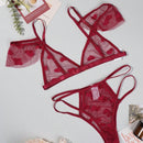NEW Conjunto de lenceria sexy para mujer con encaje amoroso y malla transparente en color rojo con braguitas