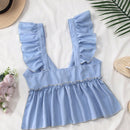 NEW  EZwear Blusa casual sin mangas de verano con bloques de color, dobladillo con volantes y lazo
