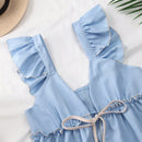 NEW  EZwear Blusa casual sin mangas de verano con bloques de color, dobladillo con volantes y lazo