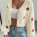 Moosta cardigan holgado de mujer con mangas farol, hombros caidos y bordado de fresa de estilo casual
