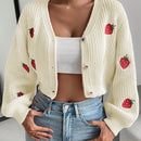 Moosta cardigan holgado de mujer con mangas farol, hombros caidos y bordado de fresa de estilo casual