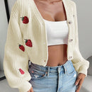 Moosta cardigan holgado de mujer con mangas farol, hombros caidos y bordado de fresa de estilo casual